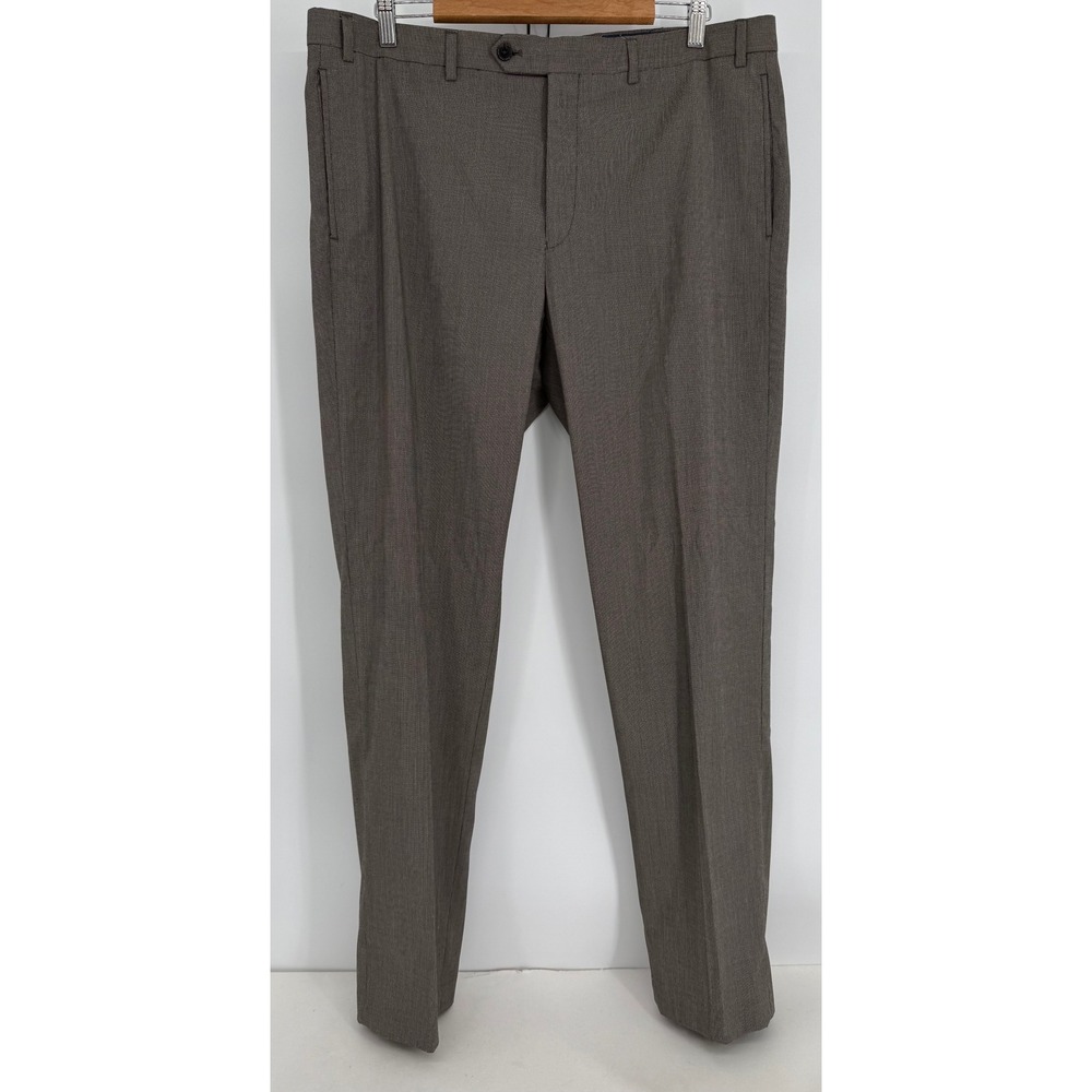 Lauren Ralph Mens Brown Micro Grid Dress Pants Stretch Flat Front Sz 38x32